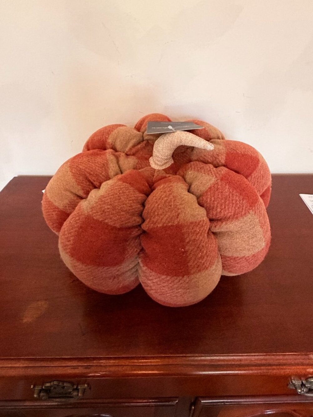 Brooks Brothers Soft Stuffed Pumpkin Plush Orange & Tan Plaid 12 in